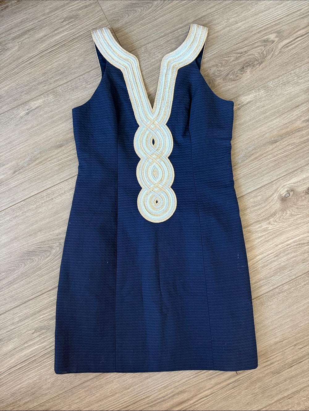 Lilly Pulitzer Navy Mini Dress with Gold Trimmed V-Neck